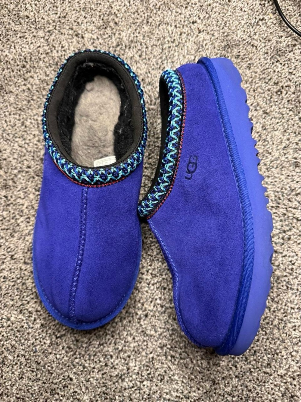 UGG Kids Royal Blue Suede Slip-On Clog with Braided Trim